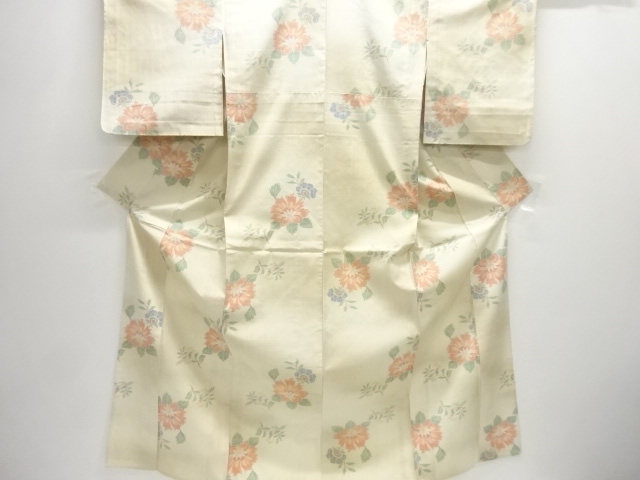JAPANESE KIMONO / HITOE / TSUMUGI / WOVEN FLOWER & BIRD